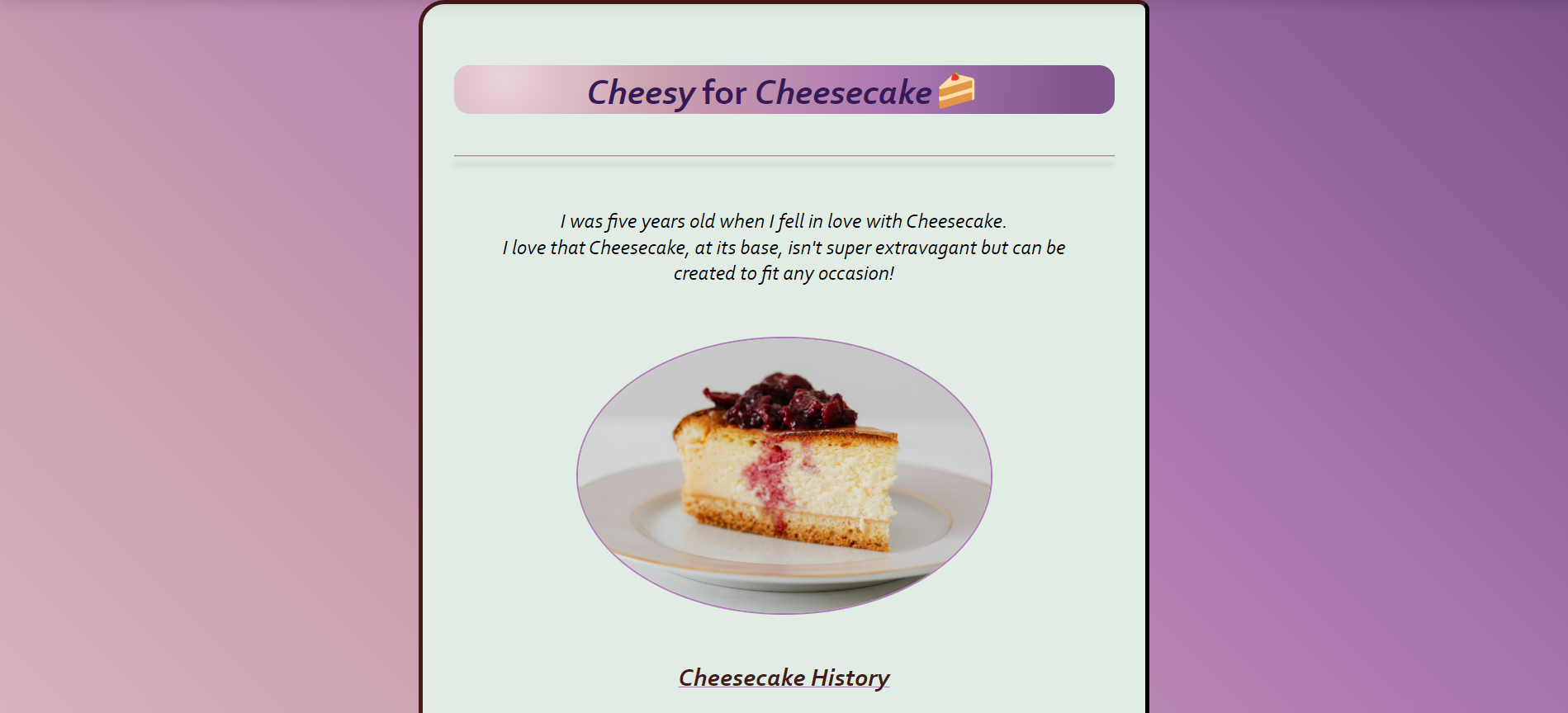 Cheesecake Page project